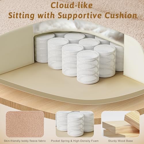 Wider Seat Office Chair with Flip Armrests for Criss Cross Legged&Cats, Big and Tall Executive Ergonomic Reclining Chair with Footrest&Lumbar Pillow, Teddy Fleece Desk Chair,Brown Vanity Chair