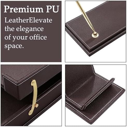 Leather Desk Set, 13-Piece All-in-One – Executive Desk Accessories & Office Supplies,Desk Organizer with Desk Pad & Blotter, 2-Tier Letter Tray, Luxury Office Desk Decor & Boss Gifts (Brown)