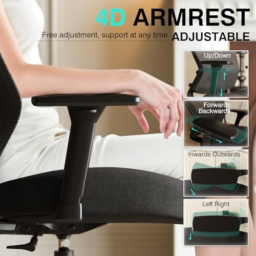 ELABEST Mesh Office Chair,Ergonomic Computer Desk Chair,Sturdy Task Chair- Adjustable Lumbar Support & Armrests,Tilt Function,Comfort Wide Seat,Swivel Home Office Chair (Noir Black)
