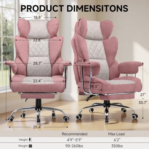 COMHOMA Big and Tall Gaming Chair with Pocket Spring Lumbar Support, Ergonomic Office Chair with Footrest, Executive Desk Chair with Outward Fixed Soft Armrests, Computer Chair with High Back, GYPK