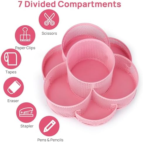 Topwey Pink Rotating Pencil Holder for Desk Office