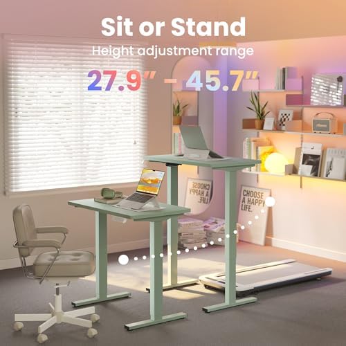 HUANUO 32x19 Inch Small Electric Standing Desk, Adjustable, Sage Green
