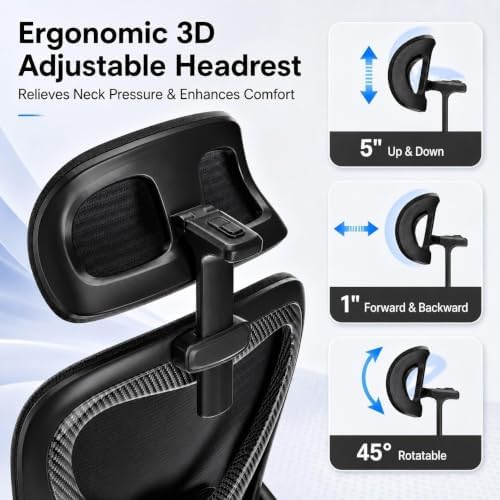 Home Office Desk Chairs, Ergonomic Office Chair with Lumbar Support & 3D Headrest, Computer Desk Chair with Flip-up Armrests, Perfect for Office or Study, Black/Carbon Fiber