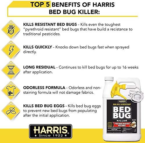 Harris Toughest Bed Bug Killer, Liquid Spray with Odorless and Non-Staining Extended Residual Kill Formula (Gallon)