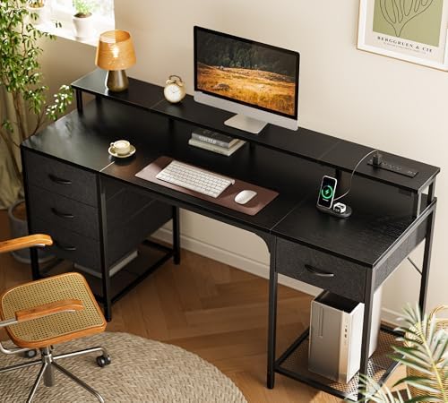 Huuger 63 inch Computer Desk with Power Outlets & 4 Drawers