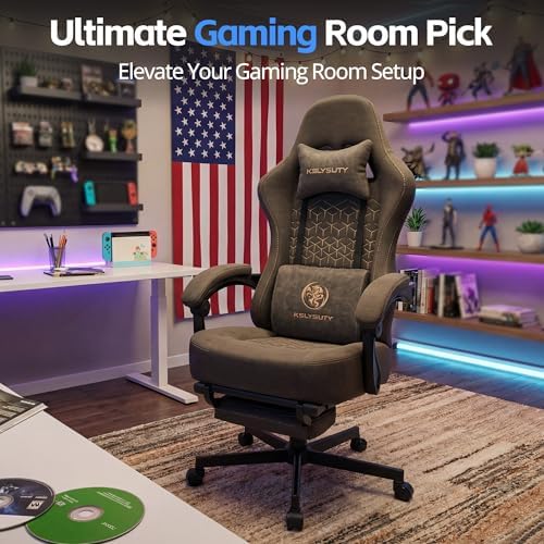 Desk Computer Gaming Chair - Ergonomic Game Office Chair with Extended Footrest and Massage Lumbar Support, Home Gamer Video Game Chairs with Spring Cushion for Adults (Pro Grey Leather)