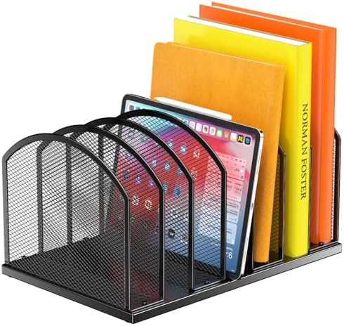 Gawerk 7-Section Metal Upright File Sorter Organizer, Office Small Letter Sorter Desktop File Organizer Metal Mesh Iron Sole, Black