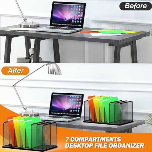 Kuntine.B 7-Section Upright Desk File Organizer Black 2 Pack