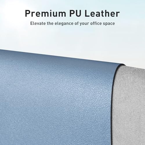 Aothia Faux Leather Desk Mat - Non-Slip PU Leather Desk Blotter, Waterproof Writing Surface, Large Desk Pad for Office & Home (Denim Blue, 55" x 17")