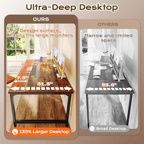 Huuger 63 x 31.5 inch Desk with Power Outlets & 0.95 Inch Thicker Desktop