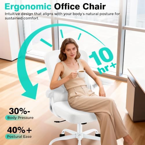 AreShark Office Chair - Ergonomic Breathable Mesh Desk Chair with Adjustable Lumbar Support and Flip-up Armrests - Executive High Back Rolling Swivel Comfortable Computer Gaming Chair for Home Office