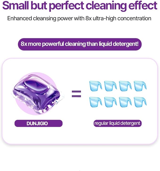 DUNJIGIO Laundry Detergent Pods ｜ 3 in 1 Deep Clean Formula ｜ Hypoallergenic for Sensitive Skin ｜ Fragrance Free & Dye Free ｜ Rapid Dissolving ｜ HE Washer Compatible ｜ Eco Friendly Pack ｜ 100 Pods