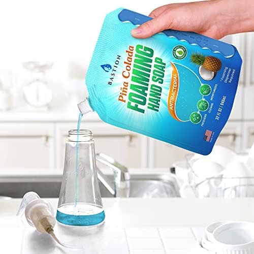 Bastion Foaming Hand Soap Refills: (6) 32oz Pouch Pina Colada Scented Antibacterial Instant-Foam Bulk Hand Wash
