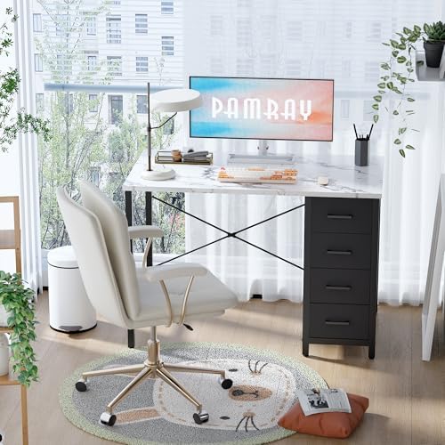 Pamray 32 Inch Computer Desk with 4 Drawers Small Office Desk for Home Bedroom Study Writing Simple Modern Computer Table Marble