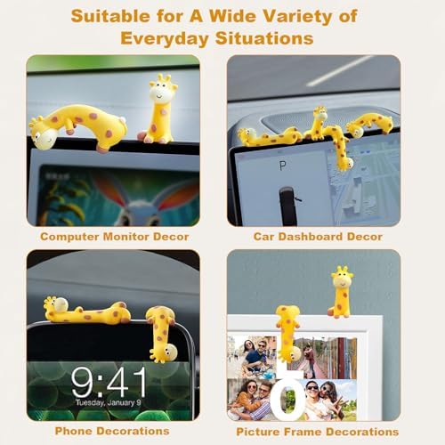 4 PCS Resin Giraffe Figurine Computer Monitor Decor,Cute Mini Goose Statues for Car Dashboard,Funny Desk/TV/Photo Frame Decorations (Yellow Giraffe)
