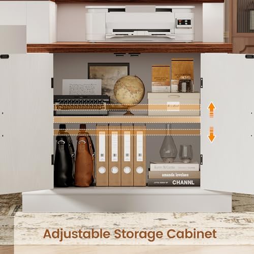 SEDETA Farmhouse 70.9" Executive Desk, Home Office Desk with File Drawers and Storage Cabinet, Computer Desk with Power Outlet for Home Office, Work Study Writing, White+Brown