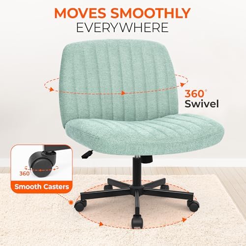 Orange Factory Criss Cross Chair, Wide Fabric Vanity Desk Seat, Mint Wheel