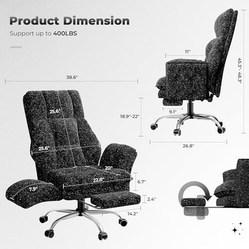 Big and Tall Office Chair, Flip Armrests for Pets & Cross Legged Sitting
