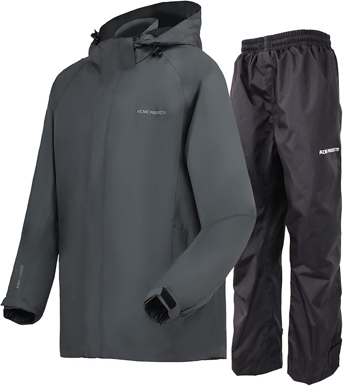 Acme Projects Men Waterproof Rain Suit (Jacket & Pants) 10000mm/3000gm Breathable Windproof Taped Seam Lightweight Gear