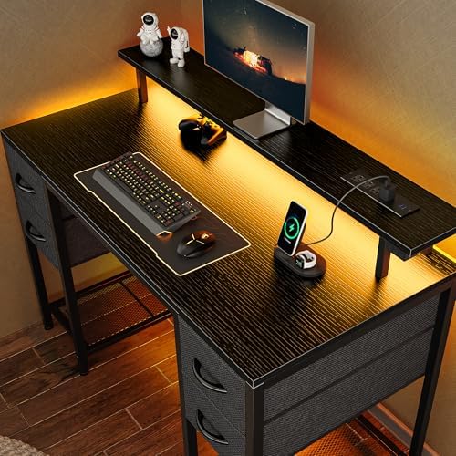 Huuger 47 inch Computer Desk with Power Outlets & 4 Drawers