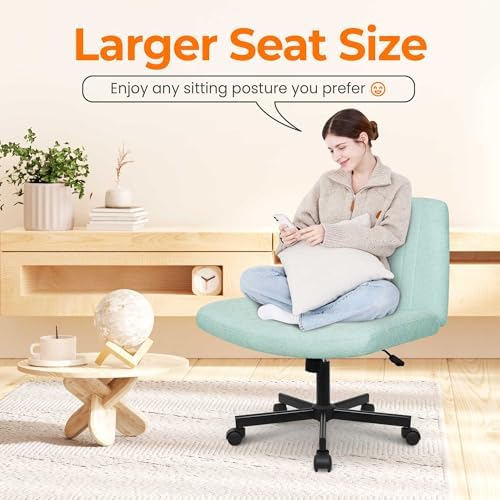 NEO CHAIR Criss Cross Chair with Wheels Home Office Cross Legged Armless Chairs Ergonomic Adjustable Computer Desk Task Wide Seat for Bedroom Vanity Comfy Swivel (Mint)