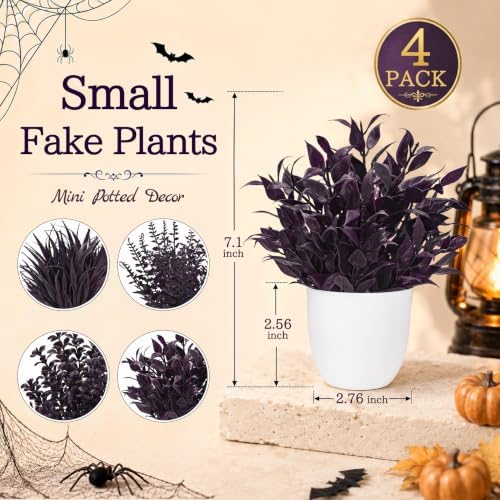 Der Rose 4 Pack Purple Artificial Plants in Pots, Halloween Fall Decor