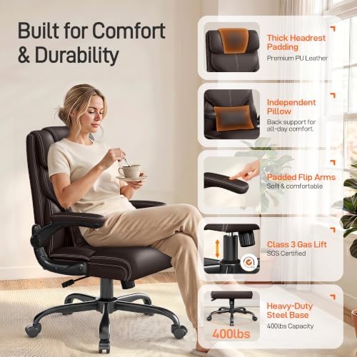 Office Chair, Executive Mid-Back Computer Desk Chair with Flip-up Armrests