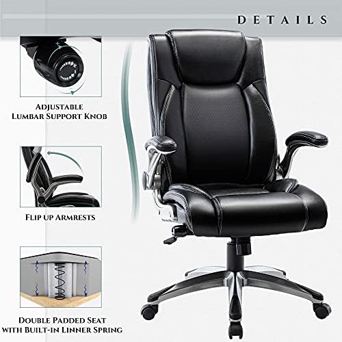 COLAMY Ergonomic PU Leather Executive Office Chairs with Flip-Up Arms,Black