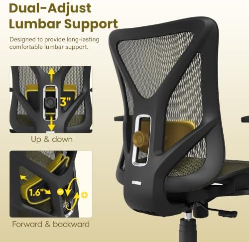 Ergonomic Office Chair, Mesh Computer Desk Chairs with BIFMA X5.1 Certified, Adjustable Lumbar Support, 3D Arm, Tilt Back, Wide Seat, Comfy Swivel Work Task Chair for Company and Home (Satin Gold)