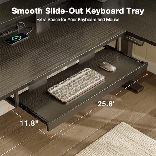 Casaottima 59" L Shaped Electric Standing Desk with Drawers, Black