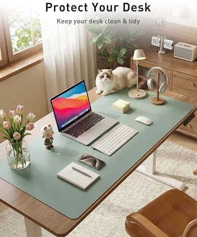 Aothia Faux Leather Desk Mat - Large Mouse Pad, Non-Slip PU Leather Blotter, Waterproof Writing Surface for Office and Home (Light Blue, 42" x 17")