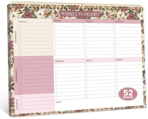Weekly To Do List Notepad with 52 Undated Sheets（8.5"×11"）- Undated Weekly Planner Notepad for Office Desk Accessories and Supplies - Mauve Muse