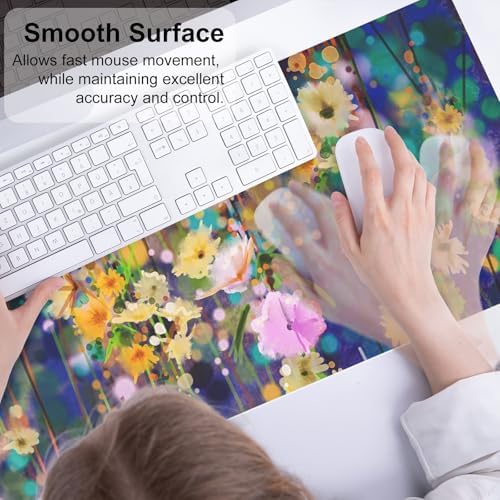 QiyI PU Leather Large Mouse Pad, Office Decor, 31.5" x 11.8", Ivy Flowers