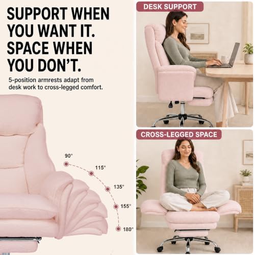 Criss Cross Office Chair with Wheels,Flip-Up Arms and Footrest, Pink