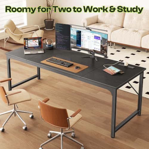 PRAISUN 70 x 24 Inch Computer Desk with Power Outlets & USB-C, Black