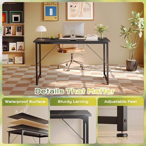 PRAISUN 47 Inch Computer Desk, Office Desk, Spacious Desktop, Black