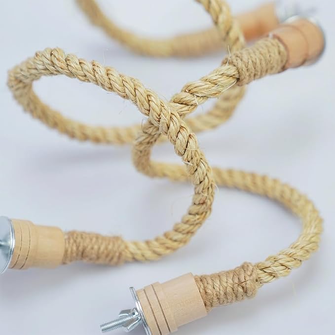 3 Pack Natural Sisal Rope Bird Perch Set, Bendable Parrot Climbing Rope Perch with Wooden Ends (15.7"/23.6"/31.5"), Flexible Bird Stand Toy for Lovebirds, Cockatiels, Conures, Budgies, Finches