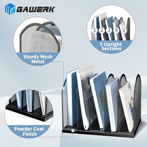 Gawerk 5-Section Vertical Desktop Organizer, 5-Section Mesh File Folder Stand Sorter for Office Home Classroom Organization