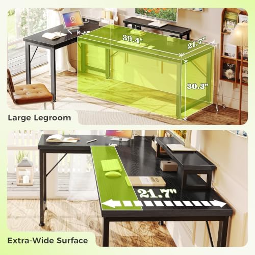 PRAISUN 53" L Shaped Computer Desk, Power Outlets, Monitor Stand, Black