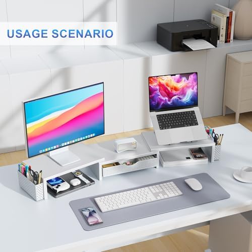 gianotter Dual Monitor Stand Riser With Drawer and 2 Pen Holders