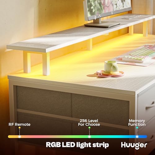 Huuger 55 inch Computer Desk with Power Outlets & 4 Drawers