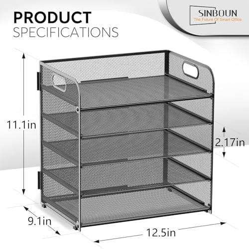 Letter Tray Paper Organizer 5-Tier Desk Organizer File Organizer Paper Holder with Handle, Metal Desktop Document Shelf Tray Office Classroom Organization - Black