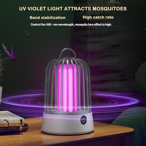 Bug Zapper Indoor & Outdoor, 2500V Electric Mosquito Killer Lamp, Portable USB Rechargeable Fly Zapper for Home, Kitchen, RV, Camping Tent, Efficient Insect Trap for Gnat, Moth, Fruit Fly, Grey