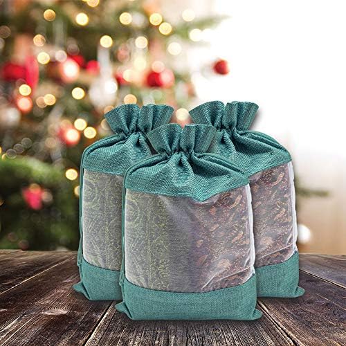 TheDisplayGuys For Your Modern Living 12-Pack X-Large Linen Burlap & Organza Gift Bags w. Drawstrings (7.5x11.5 in, Teal) - Party Favors, Presents, Samples & Treats Mesh Pouch by The Display Guys