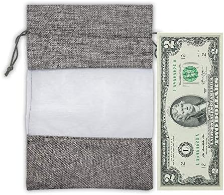 12-Pack Medium Linen Burlap & Organza Gift Bags w. Drawstrings (5x7 in, Gray) - Party Favors, Presents, Samples & Treats Mesh Pouch by The Display Guys