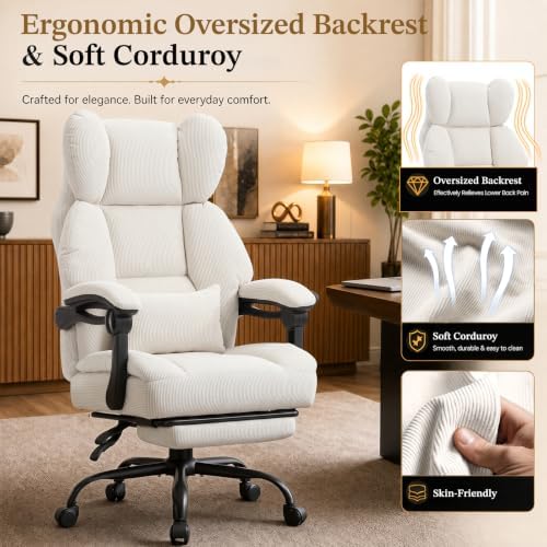 GTPLAYER Big&Tall Ergonomic Gaming Chair, Wide Spring Seat, Linkage Armrest,White