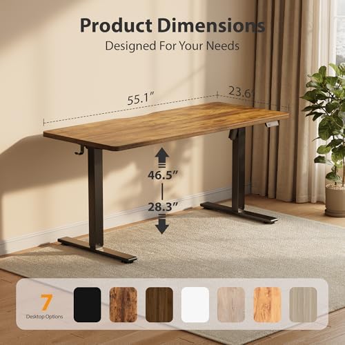 Cubiker Standing Desk, 55x24 Inches Sit Stand Home Office Desk, Electric Stand up Desk, Adjustable Desk with Splice Board, Black Frame/Rustic Brown Top