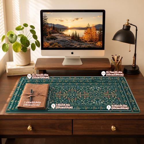 iCasso Aesthetic Flower Mouse Pad,23.6x13.7in,Deep Green