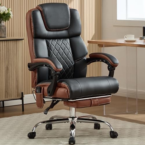 Massage Office Chair 6 Points 500lbs with Footrest,Reclining Desk Chair with Vibration Heat,Executive Big and Tall Chairs for Heavy People,Adjustable Height Ergonomic Black