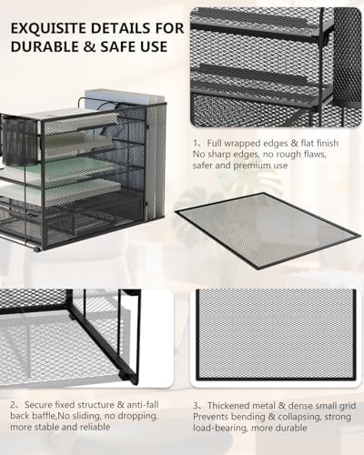 WALI Desk File Organizer, 5 Tier Desktop Paper Letter Tray Organizer with Drawer and 2 Pen Holders, Office Desk Accessories & Workspace Organizers for Office, Home Supplies(DO006DH-B), 1 Pack, Black